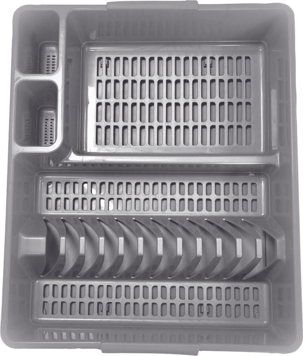 Afdruiprek En Onderzetter - 2-delig Afdruiprek Met Kliksysteem - Hoogwaardig Kunststof Extra Hard - Metallic Grijs 2 Afdruiprek En Onderzetter - 2-delig Afdruiprek Met Kliksysteem - Hoogwaardig Kunststof Extra Hard - Metallic Grijs - Afbeelding 2