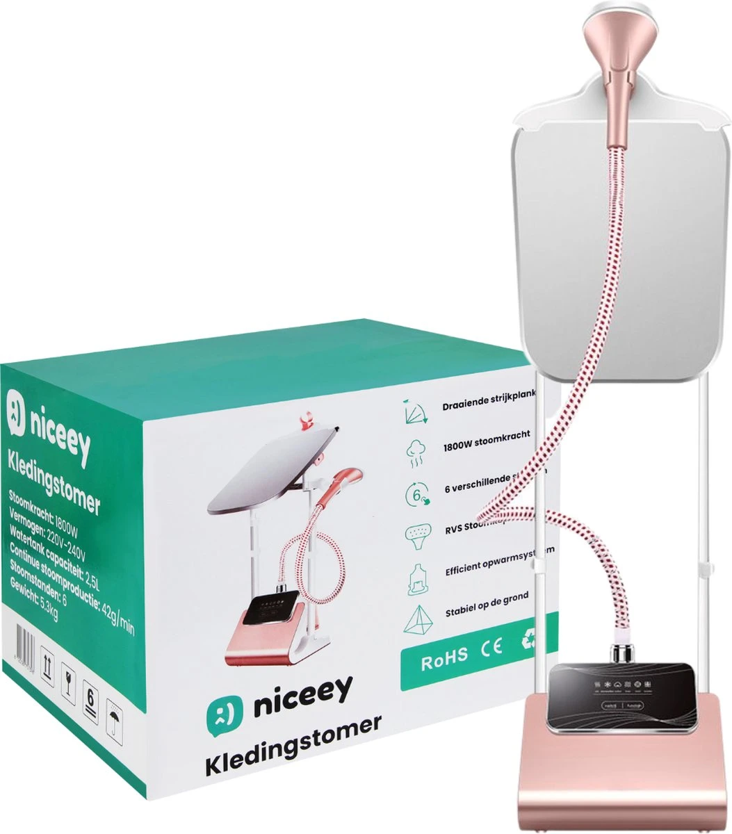 Niceey Kledingstomer - Incl. Strijkplank - Met 6 Standen - Krachtig Stomen - Steamer - 1800Watt - 2,5L Watercapaciteit - Wit/Roze 9 Niceey Kledingstomer - Incl. Strijkplank - Met 6 Standen - Krachtig Stomen - Steamer - 1800Watt - 2,5L Watercapaciteit - Wit/Roze - Afbeelding 9