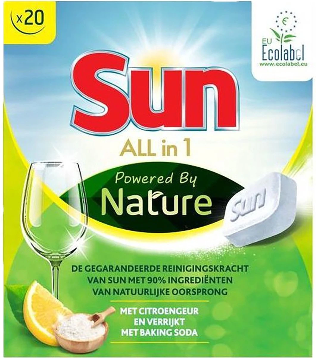 SUN® Sun All-In-1 Powered By Nature Eco Vaatwastabletten - 4 X 20 Tabletten - Voordeelverpakking 2 SUN® Sun All-In-1 Powered By Nature Eco Vaatwastabletten - 4 X 20 Tabletten - Voordeelverpakking - Afbeelding 2