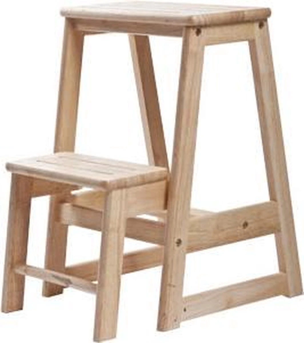 Opstapkruk 2 Treden - Hout 38x48xh54cm 1 Opstapkruk 2 Treden - Hout 38x48xh54cm