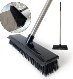Schrobbezem Zwart Luiwagen Met Steel 120cm - Tuinbezem Straatbezem - Schoonmaak Schrobber Kunststof Harde Bezem - Schrobborstel En Schuurborstel