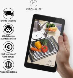 Kitch&Life Afdruiprek Oprolbaar - Mat Zwart - Pannenonderzetter - Afdruipmat - Keukenrek 3-in-1 15 Kitch&Life Afdruiprek Oprolbaar - Mat Zwart - Pannenonderzetter - Afdruipmat - Keukenrek 3-in-1 -Huishoudelijke Benodigdheden 1125x1200 2