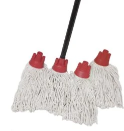 MAUS Spaanse Mop Met Steel - 4 Dweilen Rood - 1 Dweilstok - Gerecycled Katoen - EU Product