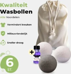 Drogerballen Met Wasparfum - Droogballen - Set Van 6 XL Ballen - Wasdroger Ballen Wol - 100% Nieuw-Zeelands Schapenwol - Wasballen -Huishoudelijke Benodigdheden 1143x1200