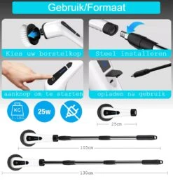 Merkloos Scrubclean Elektrische Schoonmaakborstel-7 In 1 Schrobber Met Steel-2 Standen Poetsmachine-max 130cm-badkamer/keuken/auto +gratis Houder -Huishoudelijke Benodigdheden 1150x1200