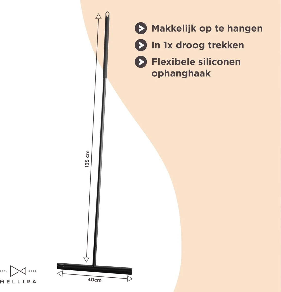 Mellira - Vloerwisser - Vloertrekker Met Steel - Watertrekker Voor Douche - Douchewisser Badkamer - Inclusief Ophanghaak - RVS - Zwart (kerstcadeau Met Verpakking) 4 Mellira - Vloerwisser - Vloertrekker Met Steel - Watertrekker Voor Douche - Douchewisser Badkamer - Inclusief Ophanghaak - RVS - Zwart (kerstcadeau Met Verpakking) - Afbeelding 4