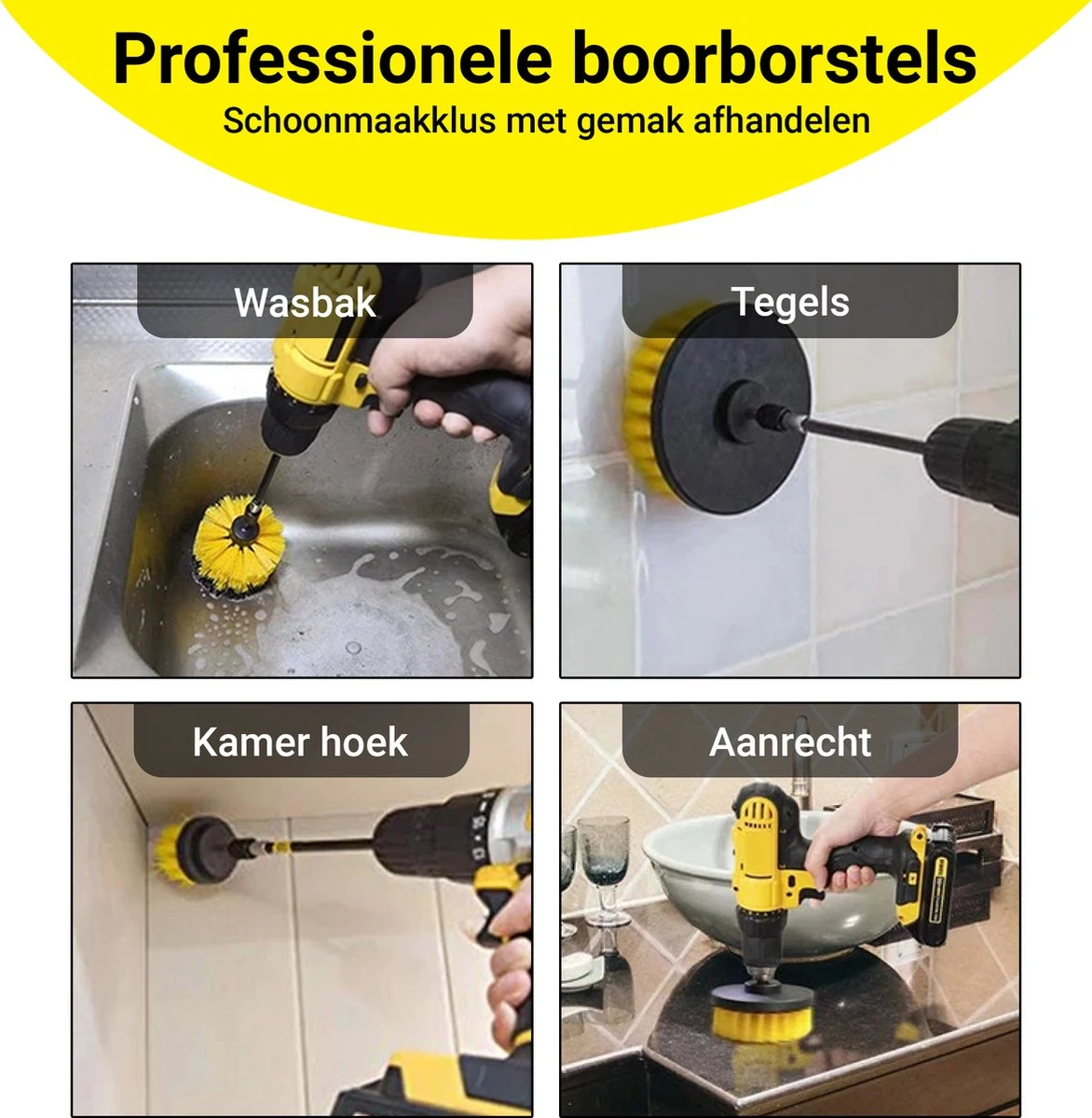 Merkloos 4-delige Borstelset Voor Boormachine - Inclusief Verlengstuk - Opzetborstels - Schrobborstel - Schuurborstel - Schoonmaakborstel - Tapijtreiniger - Brush - Geel - Gratis Verzending 2 Merkloos 4-delige Borstelset Voor Boormachine - Inclusief Verlengstuk - Opzetborstels - Schrobborstel - Schuurborstel - Schoonmaakborstel - Tapijtreiniger - Brush - Geel - Gratis Verzending - Afbeelding 2