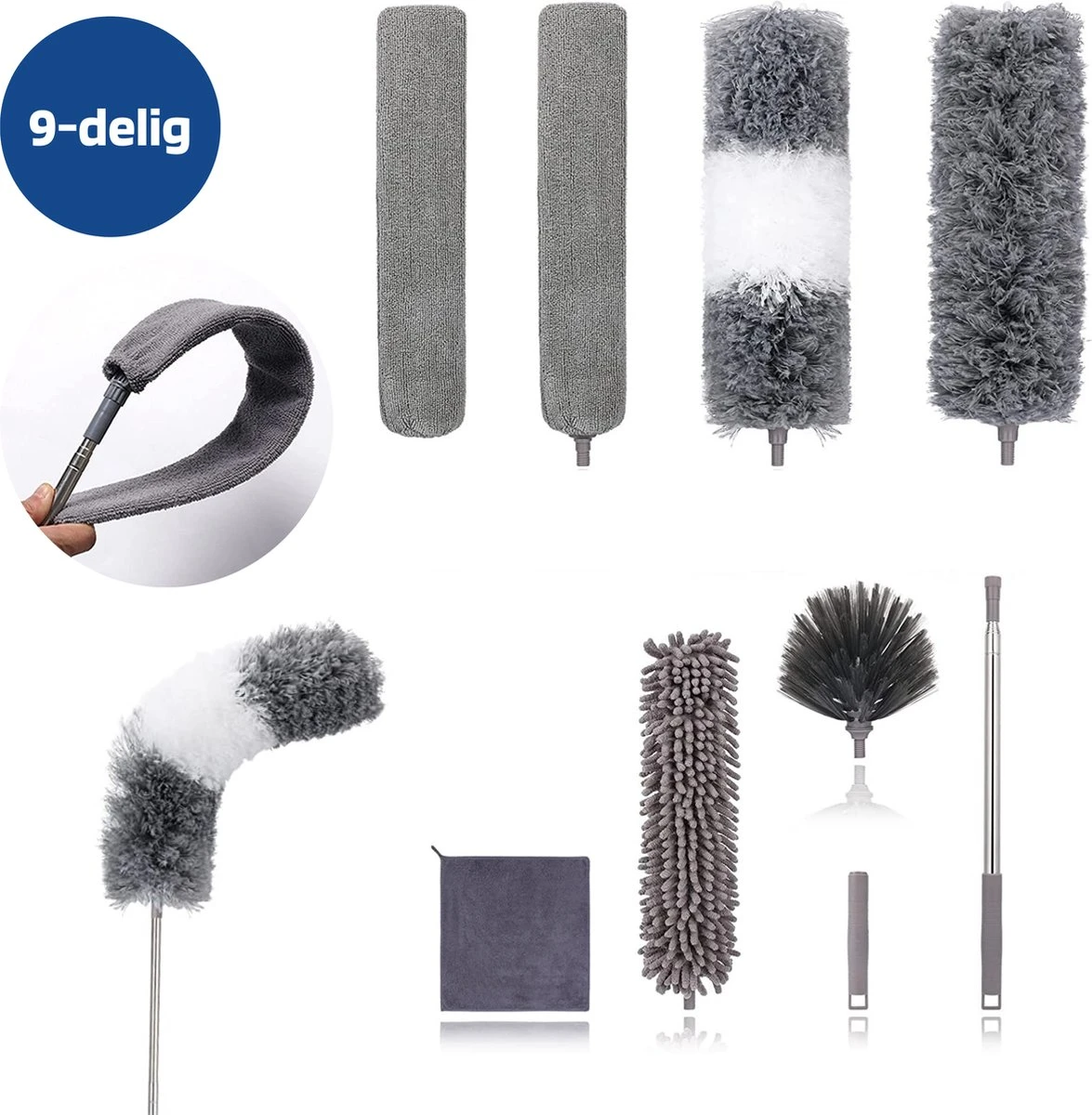 Woodoro Ragebol Uitschuifbaar Complete 9-Delige Set - Verstelbare Telescoopsteel - Plumeau - RVS - Zwart & Grijs 1 Woodoro Ragebol Uitschuifbaar Complete 9-Delige Set - Verstelbare Telescoopsteel - Plumeau - RVS - Zwart & Grijs