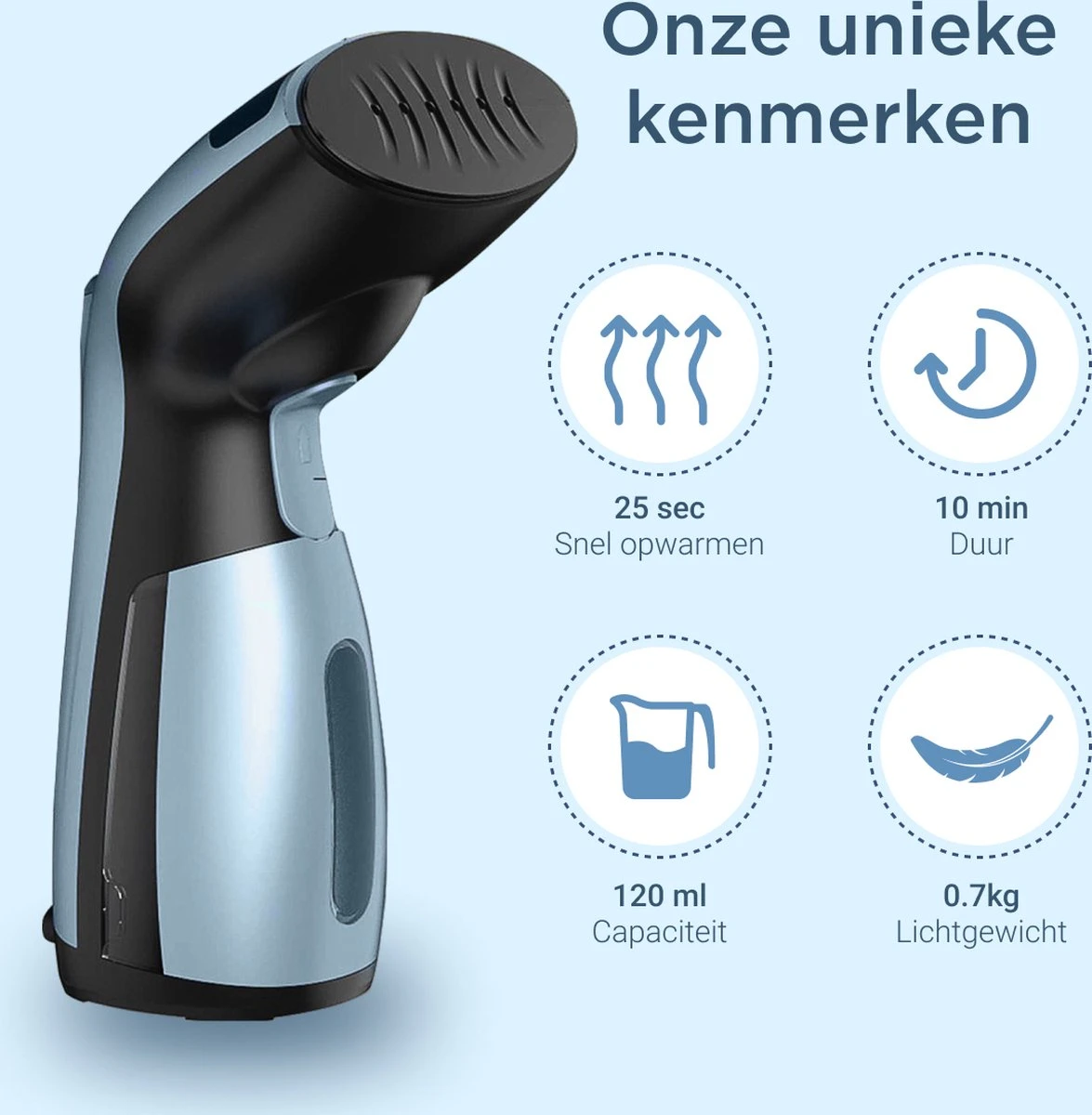 Luxe Kledingstomer - Handstomer - Handstoomreiniger - Stoomstrijkijzer - Stomer Kleding - Voor Op Reis - Blauw 2 Luxe Kledingstomer - Handstomer - Handstoomreiniger - Stoomstrijkijzer - Stomer Kleding - Voor Op Reis - Blauw - Afbeelding 2