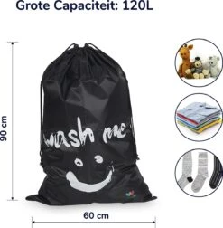 Wonair - Grote Waszak - Laundry Bag - Wash Me - 60x90cm - Zwart - Met Trekkoord 15 Wonair - Grote Waszak - Laundry Bag - Wash Me - 60x90cm - Zwart - Met Trekkoord -Huishoudelijke Benodigdheden 1178x1200