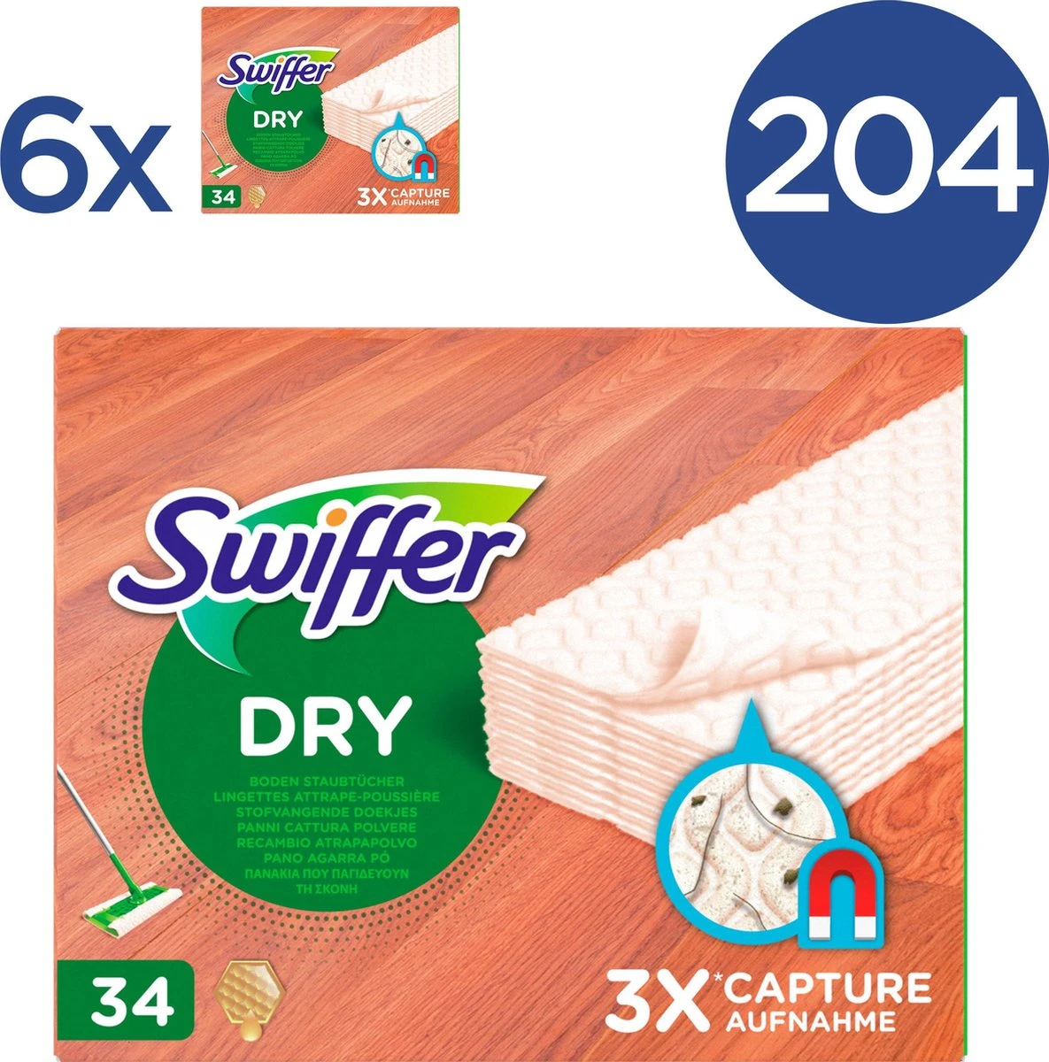Swiffer Vloerreiniger Droge Doekjes Voor Parket - Voordeelverpakking 6 X 34 Navullingen 8 Swiffer Vloerreiniger Droge Doekjes Voor Parket - Voordeelverpakking 6 X 34 Navullingen - Afbeelding 8