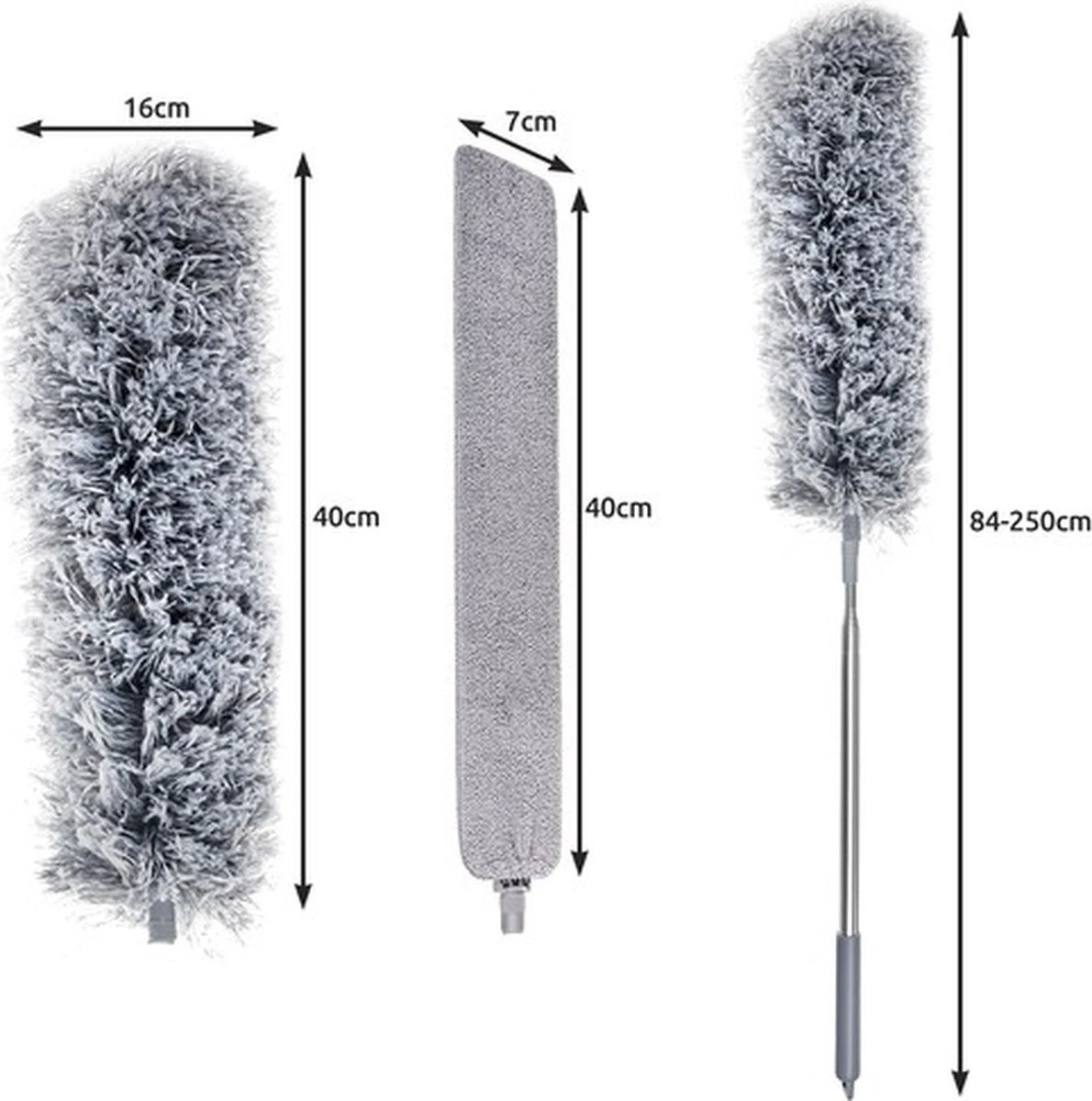 Eleganca Telescopische Plumeau Met Telescoopsteel Met 2 Koppen - 84 Tot 250 Cm - Uitschuifbaar - Ragebol - Stoffer - Lichtgewicht 4 Eleganca Telescopische Plumeau Met Telescoopsteel Met 2 Koppen - 84 Tot 250 Cm - Uitschuifbaar - Ragebol - Stoffer - Lichtgewicht - Afbeelding 4