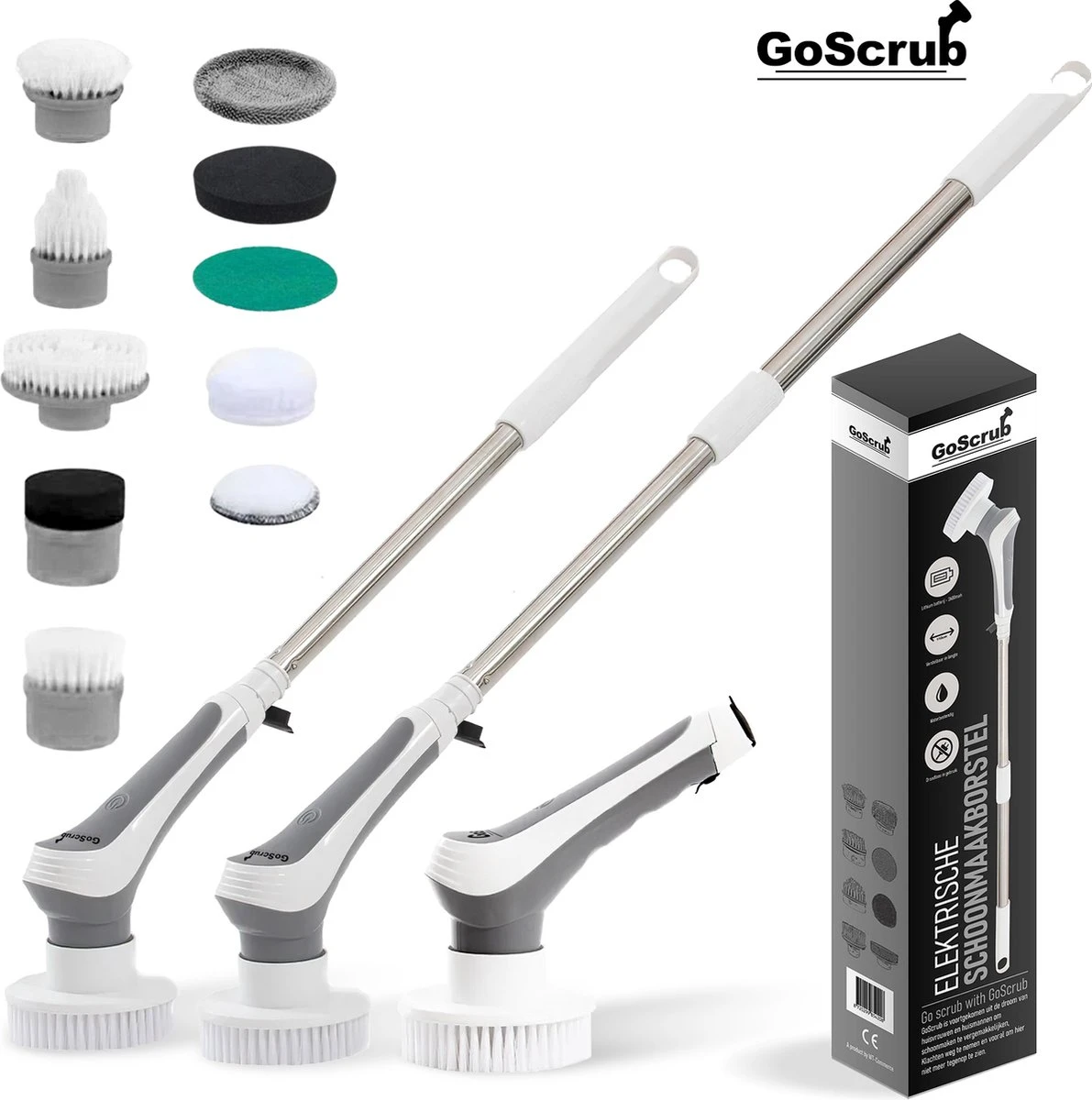 GoScrub® Elektrische Schoonmaakborstel – Elektrische Schrobber - Schrobborstel – Voor Badkamer Of Keuken – Schrobber Met Steel – Luiwagen – Polijstmachine - Poetsmachine Met 10 Opzetstukken 1 GoScrub® Elektrische Schoonmaakborstel – Elektrische Schrobber - Schrobborstel – Voor Badkamer Of Keuken – Schrobber Met Steel – Luiwagen – Polijstmachine - Poetsmachine Met 10 Opzetstukken