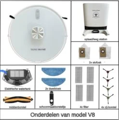 TONIHOMI® V8 - Robotstofzuiger Met Dweilfunctie - Automatisch Legen - Automatisch Opladen - LDS Laser Navigatie - Wit -Huishoudelijke Benodigdheden 1194x1200 12