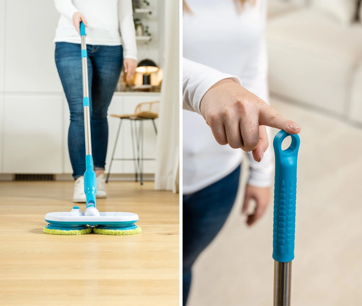 Mediashop Hurricane Floating Mop Elektrische Dweil - Oplaadbare Vloerwisser Voor Dweilen, Schrobben En Boenen - Met 2x 3 Microvezelpads 6 Mediashop Hurricane Floating Mop Elektrische Dweil - Oplaadbare Vloerwisser Voor Dweilen, Schrobben En Boenen - Met 2x 3 Microvezelpads - Afbeelding 6