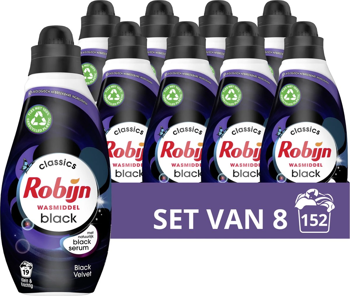 Robijn Klein & Krachtig Classics Black Velvet Vloeibaar Wasmiddel - 8 X 19 Wasbeurten - Voordeelverpakking 1 Robijn Klein & Krachtig Classics Black Velvet Vloeibaar Wasmiddel - 8 X 19 Wasbeurten - Voordeelverpakking