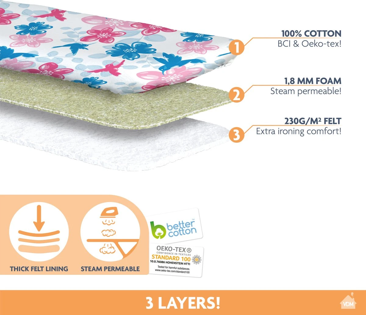 Laundryspecialist 3 Laagse COMFORT Strijkplankhoes - Optimaal Strijkcomfort En Stoomdoorlatend - Maat L/XL Voor Een Breedte Van 39 Tot 53 Cm En Een Lengte Van 120 Tot 141 Cm 4 Laundryspecialist 3 Laagse COMFORT Strijkplankhoes - Optimaal Strijkcomfort En Stoomdoorlatend - Maat L/XL Voor Een Breedte Van 39 Tot 53 Cm En Een Lengte Van 120 Tot 141 Cm - Afbeelding 4