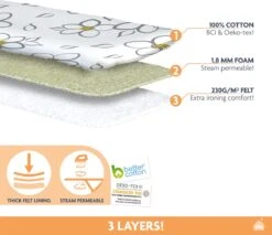 Laundryspecialist 3 Laagse COMFORT Strijkplankhoes - Optimaal Strijkcomfort En Stoomdoorlatend - Maat S/M Voor Een Breedte Van 30 Tot 43 Cm En Een Lengte Van 100 Tot 126 Cm -Huishoudelijke Benodigdheden 1200x1035