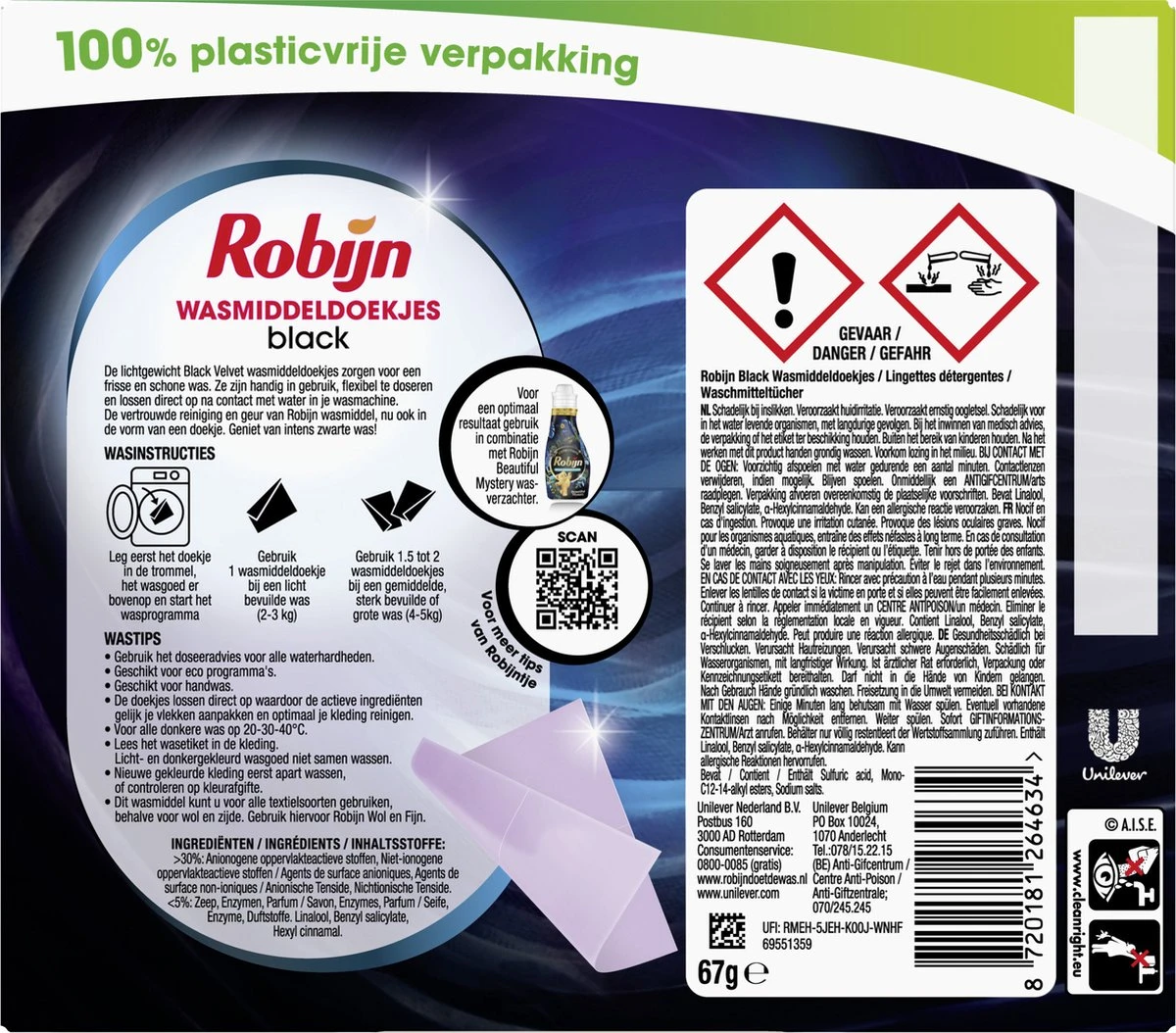 Robijn Classics Black Velvet Wasmiddeldoekjes - 4 X 16 Wasstrips - Voordeelverpakking 3 Robijn Classics Black Velvet Wasmiddeldoekjes - 4 X 16 Wasstrips - Voordeelverpakking - Afbeelding 3