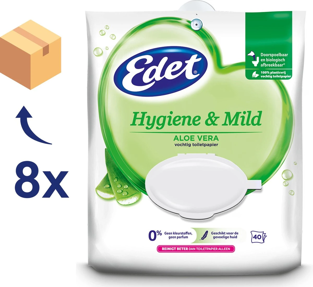 Edet Aloe Vera Vochtig Toiletpapier - 8 X 40 Stuks - Halfjaar Voorraad 3 Edet Aloe Vera Vochtig Toiletpapier - 8 X 40 Stuks - Halfjaar Voorraad - Afbeelding 3