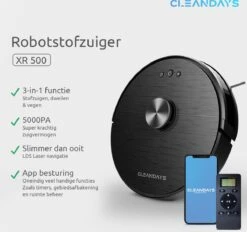 CleanDays XR500 LiDAR Robotstofzuiger Met Y-shape Dweilfunctie - Met Laadstation - Scant De Gehele Ruimte - Grote Zuigkracht 6500PA - Geschikt Voor Huisdieren -Huishoudelijke Benodigdheden 1200x1125 4