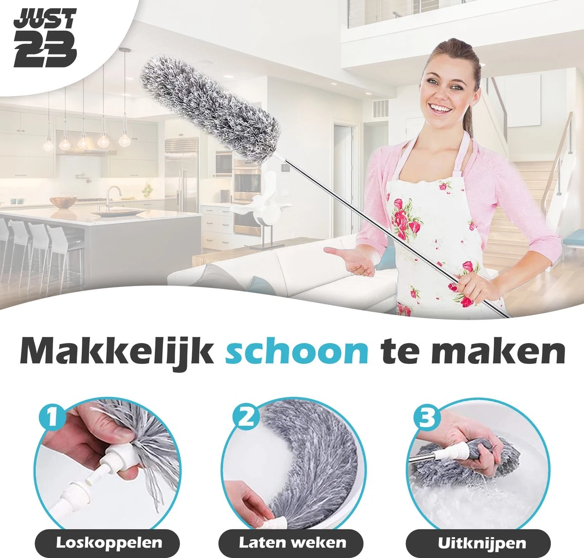 JUST23 Plumeau Uitschuifbaar Met Telescoopsteel – 60 Tot 140 Cm – Ragebol – Stoffer – Duster – Grijs – Incl. Microfiber Doek 6 JUST23 Plumeau Uitschuifbaar Met Telescoopsteel – 60 Tot 140 Cm – Ragebol – Stoffer – Duster – Grijs – Incl. Microfiber Doek - Afbeelding 6