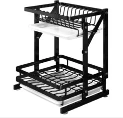 Doogo® Afdruiprek Met Lekbak 2 Laags – Inklapbaar - Muur Hangen Mogelijke - Afwasrek – Met 2 Lekbakken – Extra Accessories Voor Servies En Snijplanken - RVS -Huishoudelijke Benodigdheden 1200x1152 4