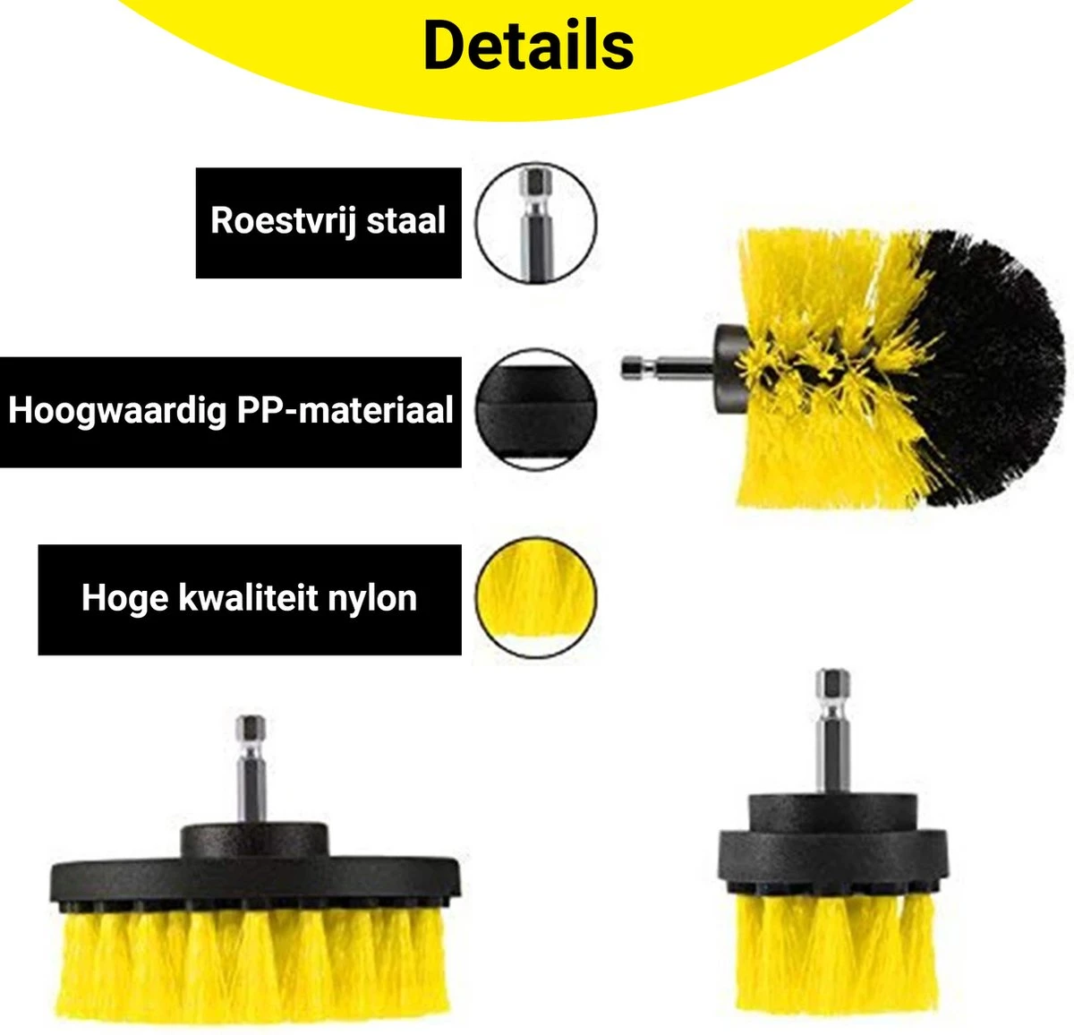 Merkloos 4-delige Borstelset Voor Boormachine - Inclusief Verlengstuk - Opzetborstels - Schrobborstel - Schuurborstel - Schoonmaakborstel - Tapijtreiniger - Brush - Geel - Gratis Verzending 5 Merkloos 4-delige Borstelset Voor Boormachine - Inclusief Verlengstuk - Opzetborstels - Schrobborstel - Schuurborstel - Schoonmaakborstel - Tapijtreiniger - Brush - Geel - Gratis Verzending - Afbeelding 5