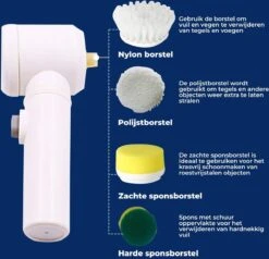 B-care Magic Brush - Elektrische Multifunctionele Schoonmaakborstel - 7 Opzetstukken - Wasborstel - Poetsmachine - Schrobborstel - Handborstel - Werkborstel - Schrobber - Boorborstel - Reinigingsborstel -Huishoudelijke Benodigdheden 1200x1156 6