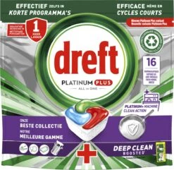 Dreft Platinum Plus All In One Machine Clean - Vaatwastabletten - 5 X 16 Tabletten 6 Dreft Platinum Plus All In One Machine Clean - Vaatwastabletten - 5 X 16 Tabletten -Huishoudelijke Benodigdheden 1200x1169 7
