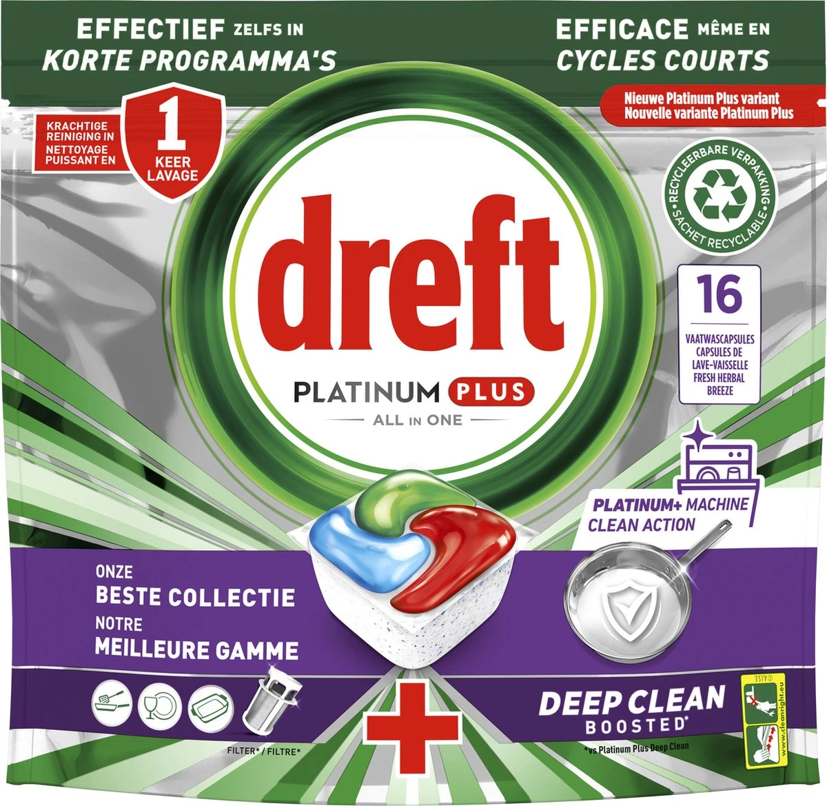 Dreft Platinum Plus All In One Machine Clean - Vaatwastabletten - 5 X 16 Tabletten 3 Dreft Platinum Plus All In One Machine Clean - Vaatwastabletten - 5 X 16 Tabletten - Afbeelding 3