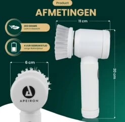 Apeiron Elektrische Schoonmaakborstel - Poetsmachine - Poliermachine - Schrobborstel - Handborstel - Werkborstel - Schrobber - Boorborstel - Wasborstel - Schoonmaakmiddelen - Reinigingsborstel - 3 Opzetstukken -Huishoudelijke Benodigdheden 1200x1170 6