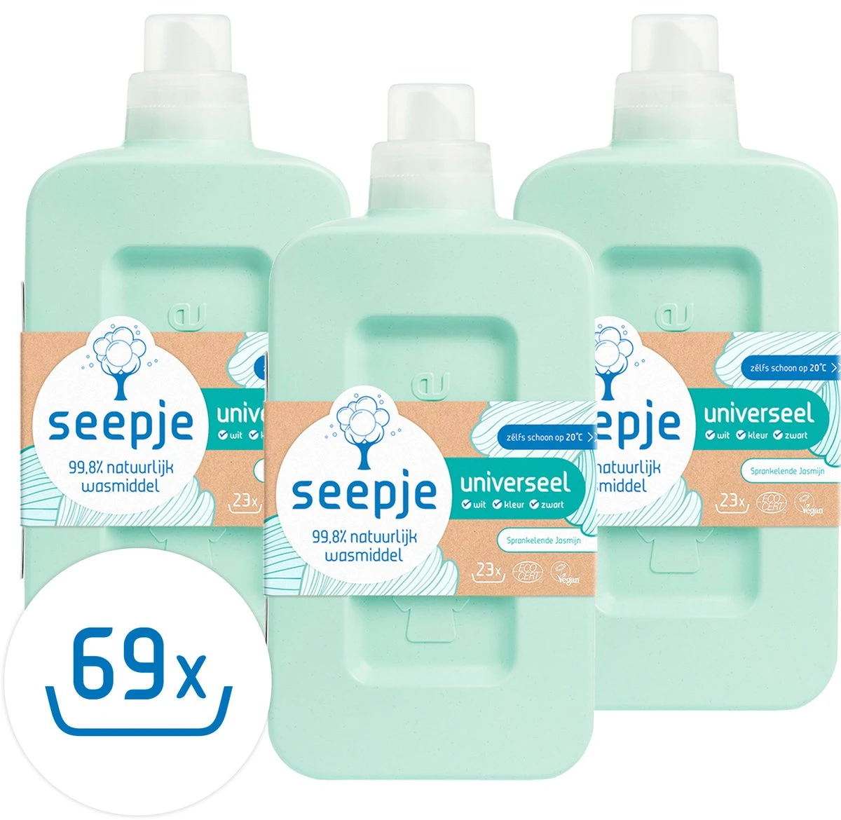 Seepje Wasmiddel - Sprankelende Jasmijn - Wasmiddel Universeel - Kwartaalpakket – 3 X 23 Wasbeurten - 3 X 1L 1 Seepje Wasmiddel - Sprankelende Jasmijn - Wasmiddel Universeel - Kwartaalpakket – 3 X 23 Wasbeurten - 3 X 1L