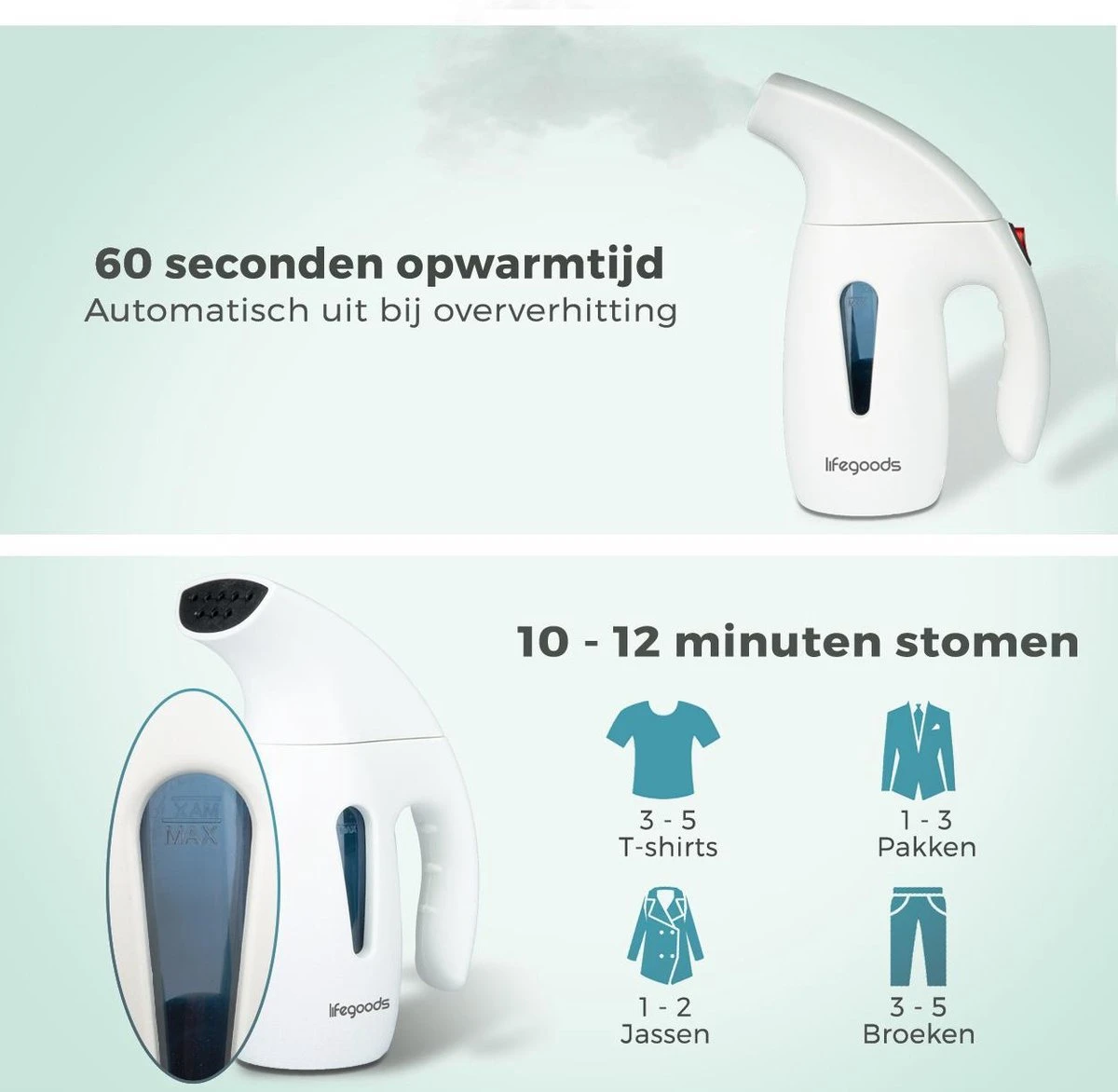 LifeGoods Kledingstomer - Handstomer Voor Kleding/Textiel/Stof - 180ML Tank - Wit 8 LifeGoods Kledingstomer - Handstomer Voor Kleding/Textiel/Stof - 180ML Tank - Wit - Afbeelding 8