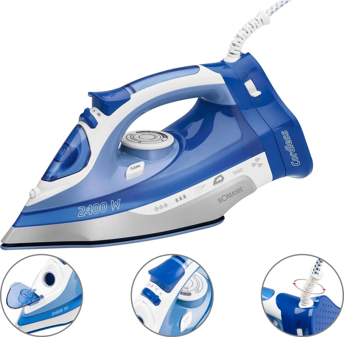 Bomann DB 6006 CB - Stoomstrijkijzer - Draadloos - 2400W - Blauw/Wit 10 Bomann DB 6006 CB - Stoomstrijkijzer - Draadloos - 2400W - Blauw/Wit - Afbeelding 10