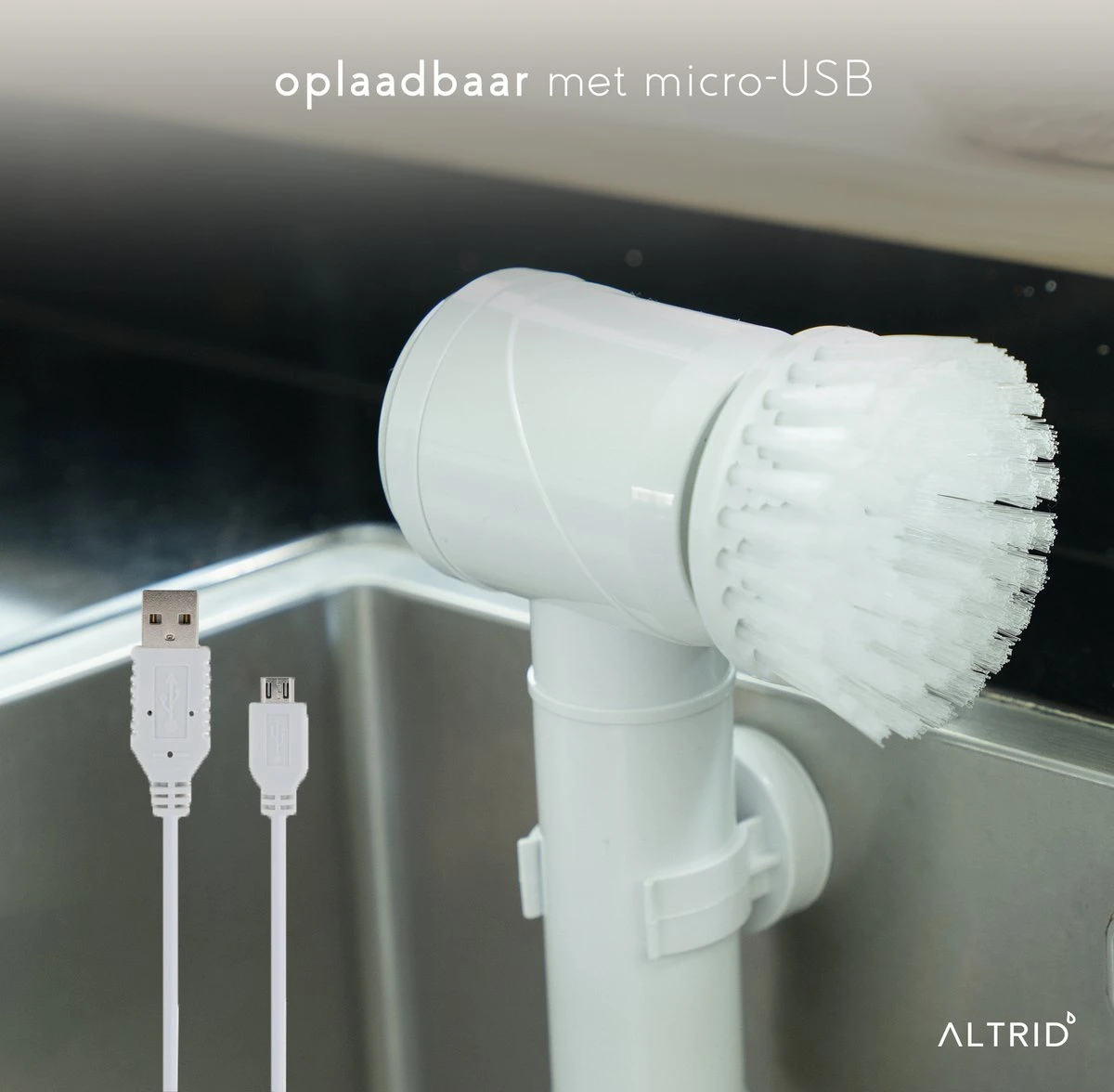 Altrid Elektrische Schoonmaakborstel - Oplaadbaar - Verbeterde Versie - 3 Opzetstukken - Poetsmachine - Handborstel - Schrobborstel - Schrobber - Reinigingsborstel - Schoonmaakmiddelen 4 Altrid Elektrische Schoonmaakborstel - Oplaadbaar - Verbeterde Versie - 3 Opzetstukken - Poetsmachine - Handborstel - Schrobborstel - Schrobber - Reinigingsborstel - Schoonmaakmiddelen - Afbeelding 4