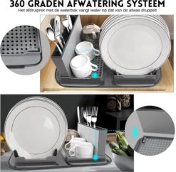 Afdruiprek Met Lekbak - Inclusief Afdruipmat - Opvouwbaar - Afwasrek Met Uitneembare Bestekhouder - Voor Bestek, Borden, Pannen En Schalen -Huishoudelijke Benodigdheden 1200x1176 6