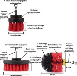 Kibani 3 Delige Borstelset Voor Boormachine - Rood - Voor Beton, Baksteen En Andere Ruwe Oppervlakken - Schrobborstel – Boorborstel – Schuurborstel - Borstel Boormachine – Schoonmaakborstel – Reinigingsborstel – Tapijtreiniger - Borstelset -Huishoudelijke Benodigdheden 1200x1186 5
