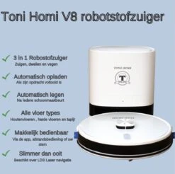 TONIHOMI® V8 - Robotstofzuiger Met Dweilfunctie - Automatisch Legen - Automatisch Opladen - LDS Laser Navigatie - Wit -Huishoudelijke Benodigdheden 1200x1194 16