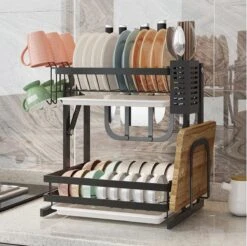 Doogo® Afdruiprek Met Lekbak 2 Laags – Inklapbaar - Muur Hangen Mogelijke - Afwasrek – Met 2 Lekbakken – Extra Accessories Voor Servies En Snijplanken - RVS -Huishoudelijke Benodigdheden 1200x1195 26