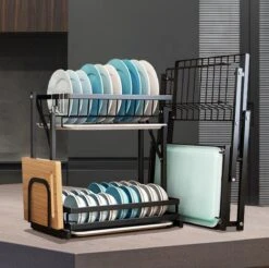 Doogo® Afdruiprek Met Lekbak 2 Laags – Inklapbaar - Muur Hangen Mogelijke - Afwasrek – Met 2 Lekbakken – Extra Accessories Voor Servies En Snijplanken - RVS -Huishoudelijke Benodigdheden 1200x1197 17