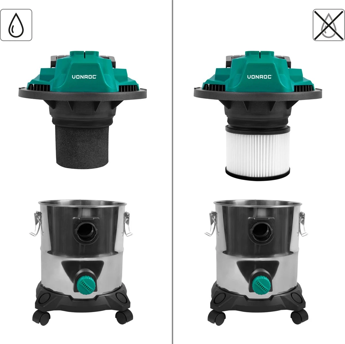 VONROC Nat- En Droogzuiger – Alleszuiger – 1400W – Blaasfunctie – 20L Tank – 3m Slang - 6m Stroomkabel 4 VONROC Nat- En Droogzuiger – Alleszuiger – 1400W – Blaasfunctie – 20L Tank – 3m Slang - 6m Stroomkabel - Afbeelding 4