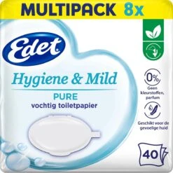 Nieuwkomers 22 Edet Pure Vochtig Toiletpapier - 8 X 40 Stuks - Halfjaar Voorraad