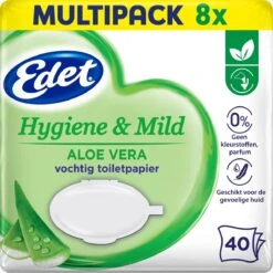 Nieuwkomers 20 Edet Aloe Vera Vochtig Toiletpapier - 8 X 40 Stuks - Halfjaar Voorraad