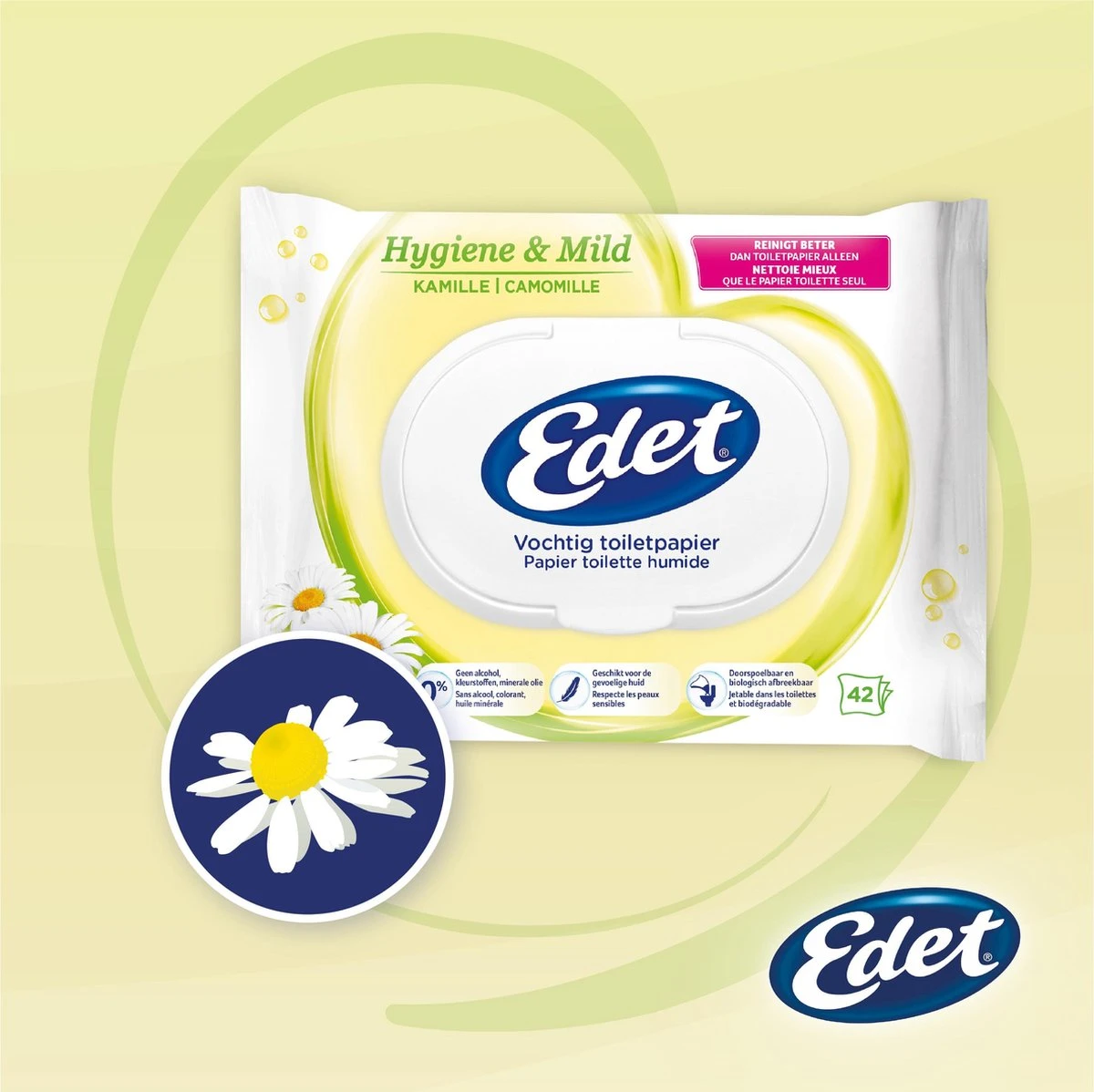 Edet Kamille Vochtig Wc Papier - 7 Stuks - Met Natuurlijke Kamille Extracten 2 Edet Kamille Vochtig Wc Papier - 7 Stuks - Met Natuurlijke Kamille Extracten - Afbeelding 2