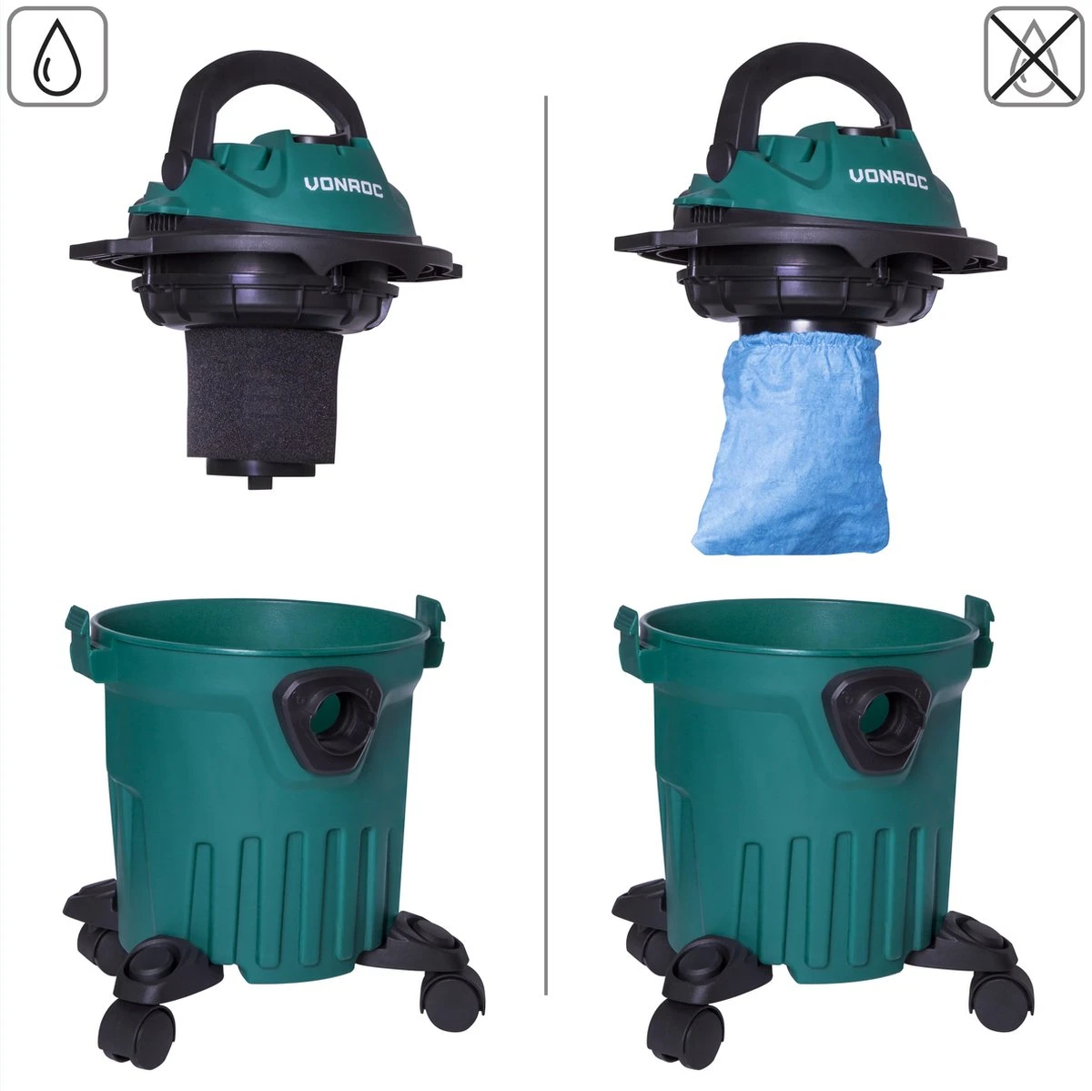 VONROC Compacte Nat- En Droogzuiger - 1000W – Blaasfunctie – 12L Tank - 5m Stroomkabel 3 VONROC Compacte Nat- En Droogzuiger - 1000W – Blaasfunctie – 12L Tank - 5m Stroomkabel - Afbeelding 3