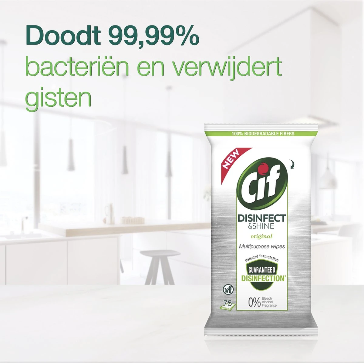 Cif Disinfect & Shine Wipes Doden 99,99% Van De Bacteriën Original Desinfecterende Schoonmaakdoekjes, Van 100% Biologisch Afbreekbaar Textiel 5 X 75 Doekjes 8 Cif Disinfect & Shine Wipes Doden 99,99% Van De Bacteriën Original Desinfecterende Schoonmaakdoekjes, Van 100% Biologisch Afbreekbaar Textiel 5 X 75 Doekjes - Afbeelding 8