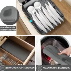 Afdruiprek Met Lekbak - Inclusief Afdruipmat - Opvouwbaar - Afwasrek Met Uitneembare Bestekhouder - Voor Bestek, Borden, Pannen En Schalen -Huishoudelijke Benodigdheden 1200x1200 1168