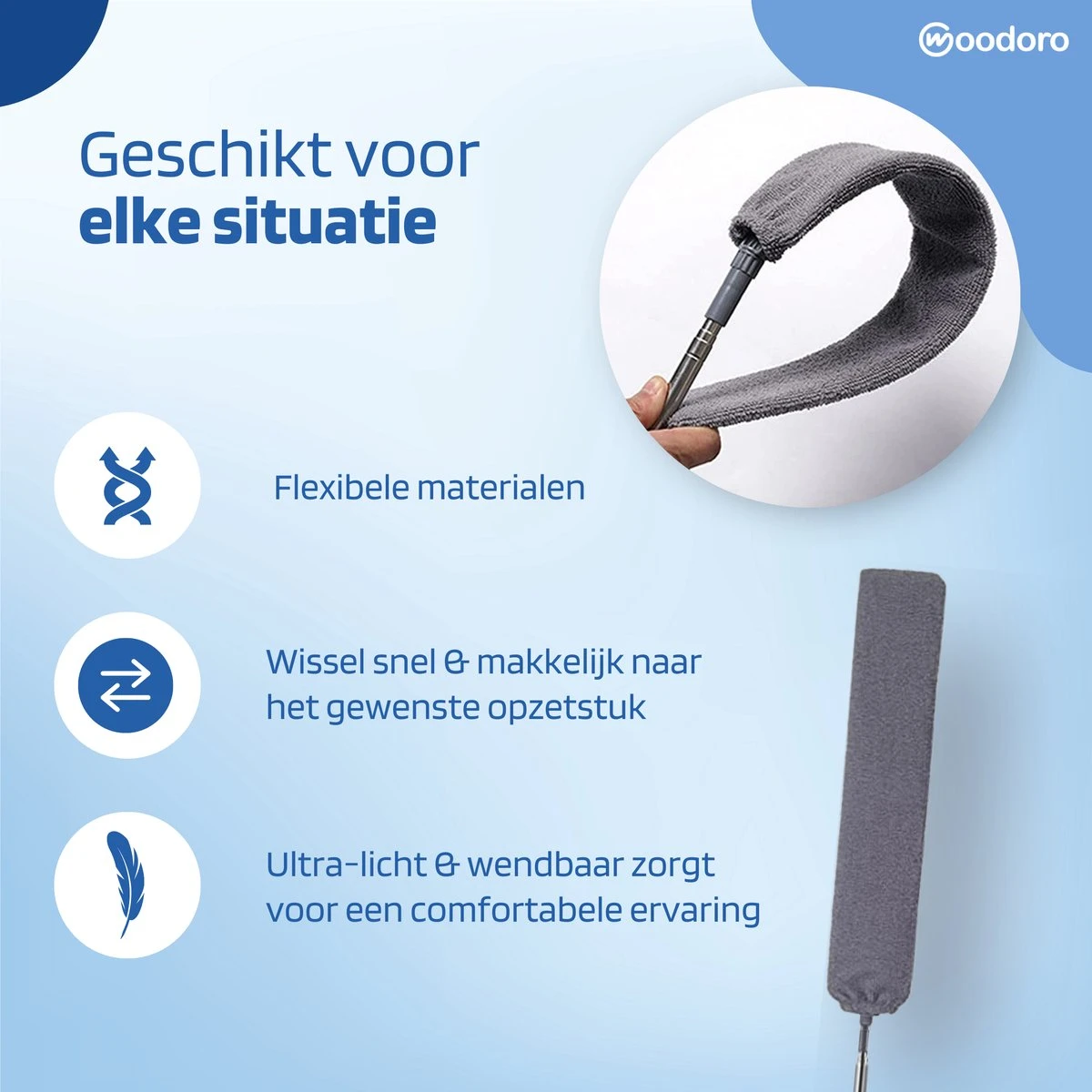 Woodoro Ragebol Uitschuifbaar Complete 9-Delige Set - Verstelbare Telescoopsteel - Plumeau - RVS - Zwart & Grijs 3 Woodoro Ragebol Uitschuifbaar Complete 9-Delige Set - Verstelbare Telescoopsteel - Plumeau - RVS - Zwart & Grijs - Afbeelding 3
