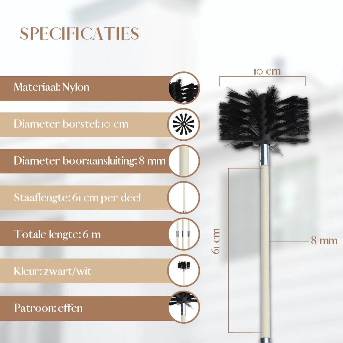 Waay Lifestyle Schoorsteenveegset - Schoorsteenborstel 6 Meter - Schoorsteenreiniger - Schrobborstels - Schoorsteenveger - Flexibele Steel - Geschikt Voor Boormachine - Wit 7 Waay Lifestyle Schoorsteenveegset - Schoorsteenborstel 6 Meter - Schoorsteenreiniger - Schrobborstels - Schoorsteenveger - Flexibele Steel - Geschikt Voor Boormachine - Wit - Afbeelding 7